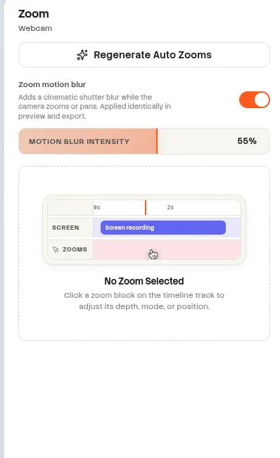 Beam Zoom panel without a selected zoom